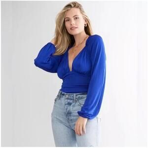 Free people electric blue long sleeve v-neck one piece body suit small
